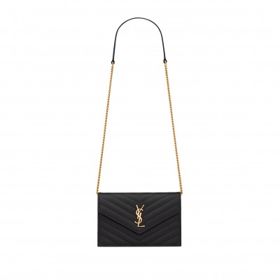 YSL CASSANDRE ENVELOPE CHAIN WALLET IN GRAIN DE POUDRE LEATHER 742920BOW011000 (19*12.5*3.5cm)